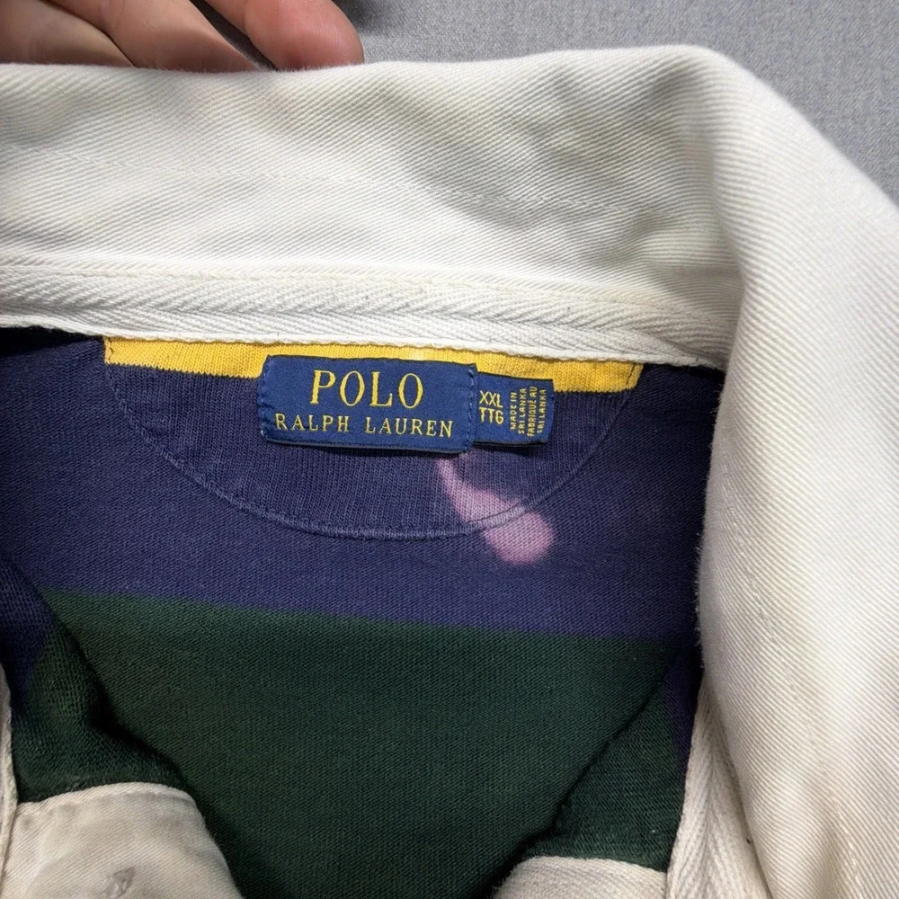 Polo Ralph Lauren Men's XXL Rugby Polo Shirt Striped Blue Green BLEACH